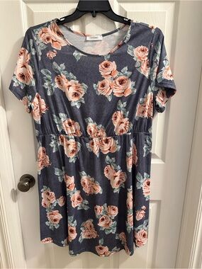 Women’s Navy Floral Short-Sleeve Dress - Pink Rose Print NWOT
